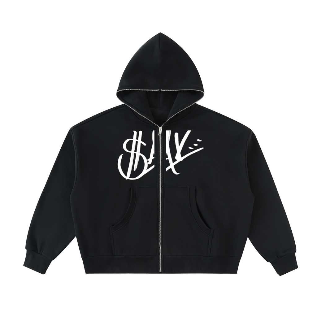 Fleeced Full-Zip Boxy Hoodie