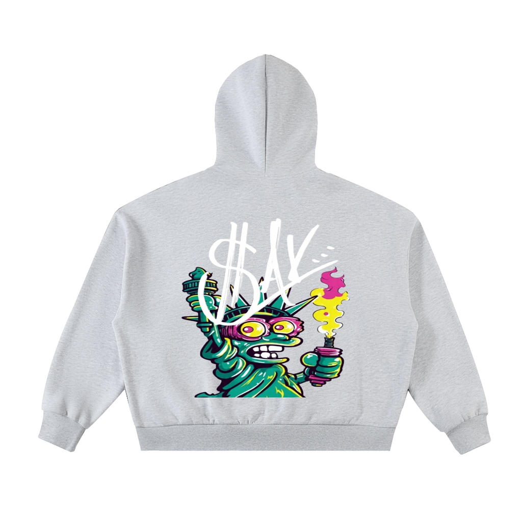 Fleeced Full-Zip Boxy Hoodie