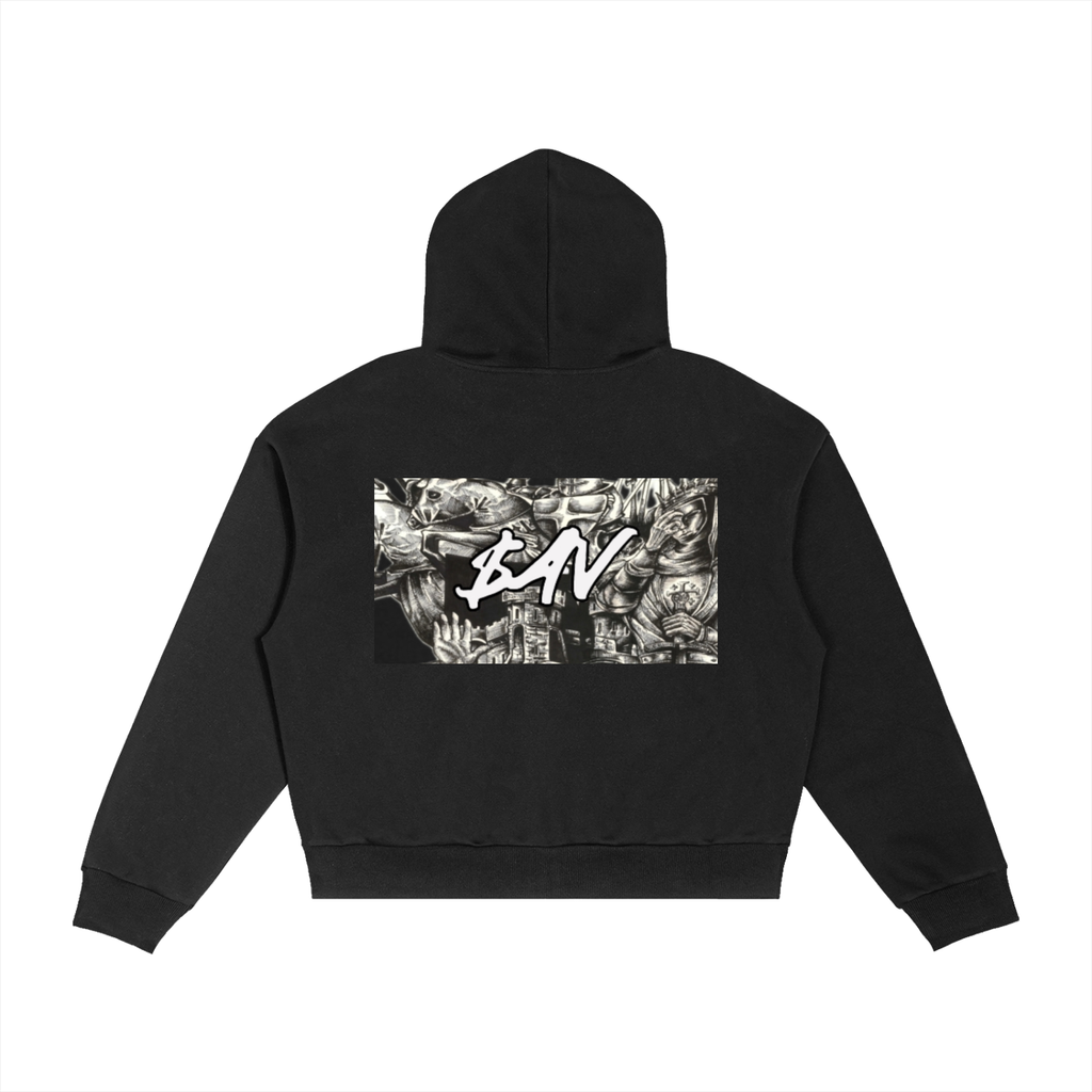 Contrast Plaid Boxy Zip Hoodie